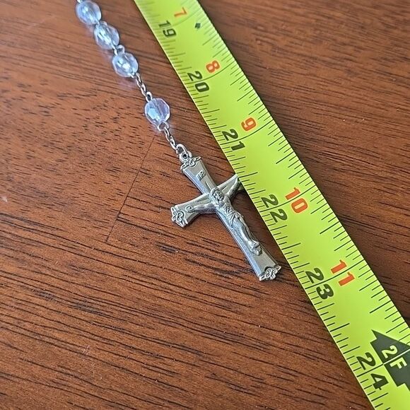 Crystal Rosary Clear Holy Land Necklace Cross Crucifix Catholic EAU De Lourdes - Picture 10 of 14